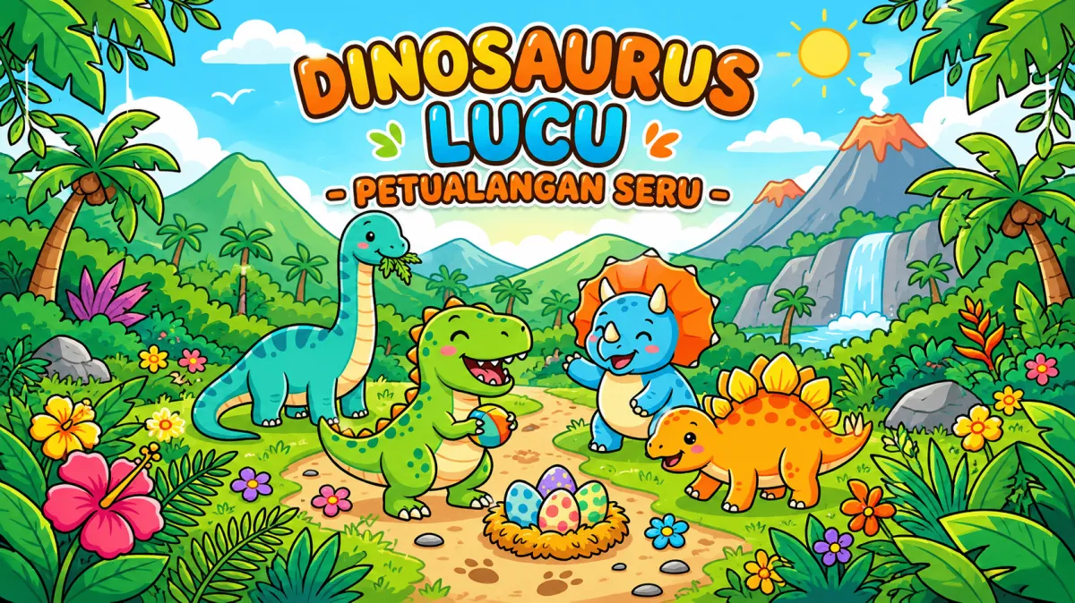 Buku Mewarnai Anak Dinosaurus Lucu PDF A4 - Petualangan Seru!
