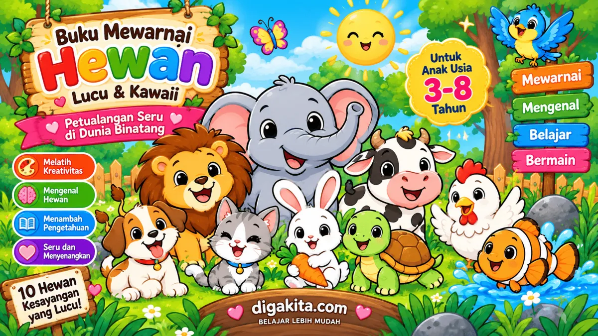 Download Buku Mewarnai Hewan Anak – Belajar Menulis & Bahasa Inggris | PDF Printable