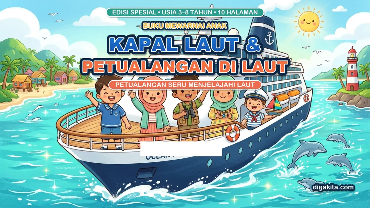 Download Buku Mewarnai Kapal Laut Anak PDF – Petualangan Seru di Laut | 10 Halaman