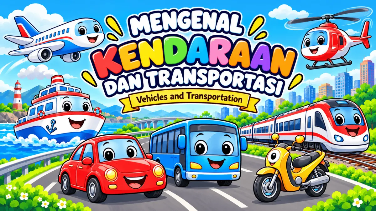 Buku Mewarnai Kendaraan Anak 4–8 Tahun – Belajar Nama Inggris