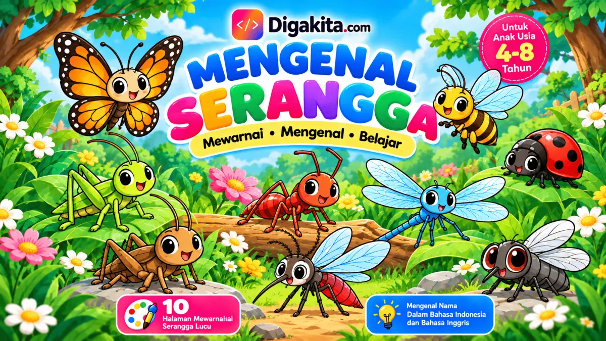 Buku Mewarnai Mengenal Serangga Anak – Belajar Bahasa Indonesia & Inggris