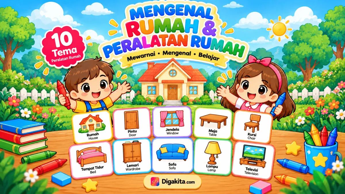 Buku Aktivitas Mewarnai Anak Mengenal Rumah dan Benda di Rumah