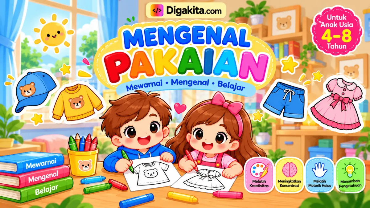 Buku Mewarnai Mengenal Pakaian Anak 4–8 Tahun | Kosakata Indonesia & English