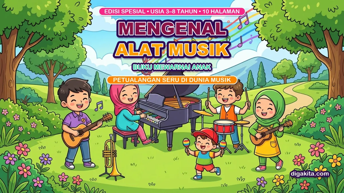 Buku Mewarnai Alat Musik Anak PDF – 10 Halaman | Usia 3–8 Tahun