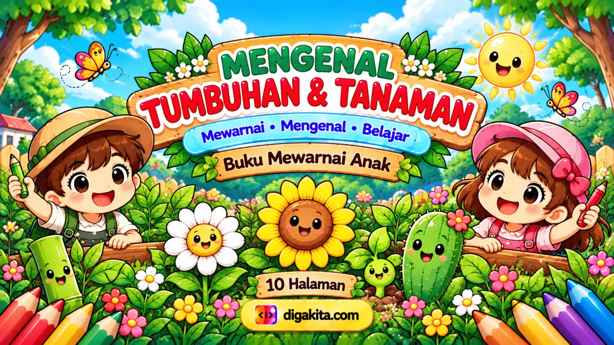 Buku Mewarnai Tumbuhan & Tanaman Anak – 10 Aktivitas Mengenal Nama Tanaman Indonesia & English