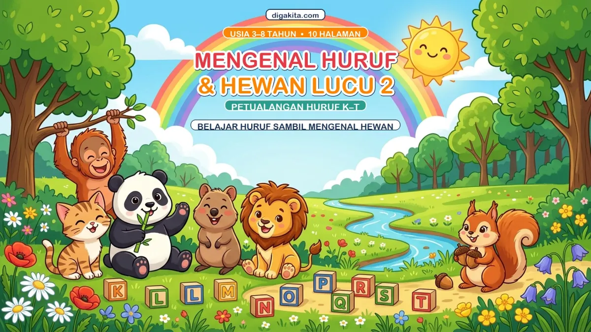 Buku Mewarnai Huruf & Hewan Anak K–T PDF – Belajar Sambil Mewarnai