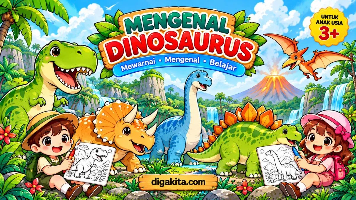 Buku Mewarnai Dinosaurus Anak – 10 Gambar Dinosaurus untuk Mewarnai & Belajar Bahasa Inggris