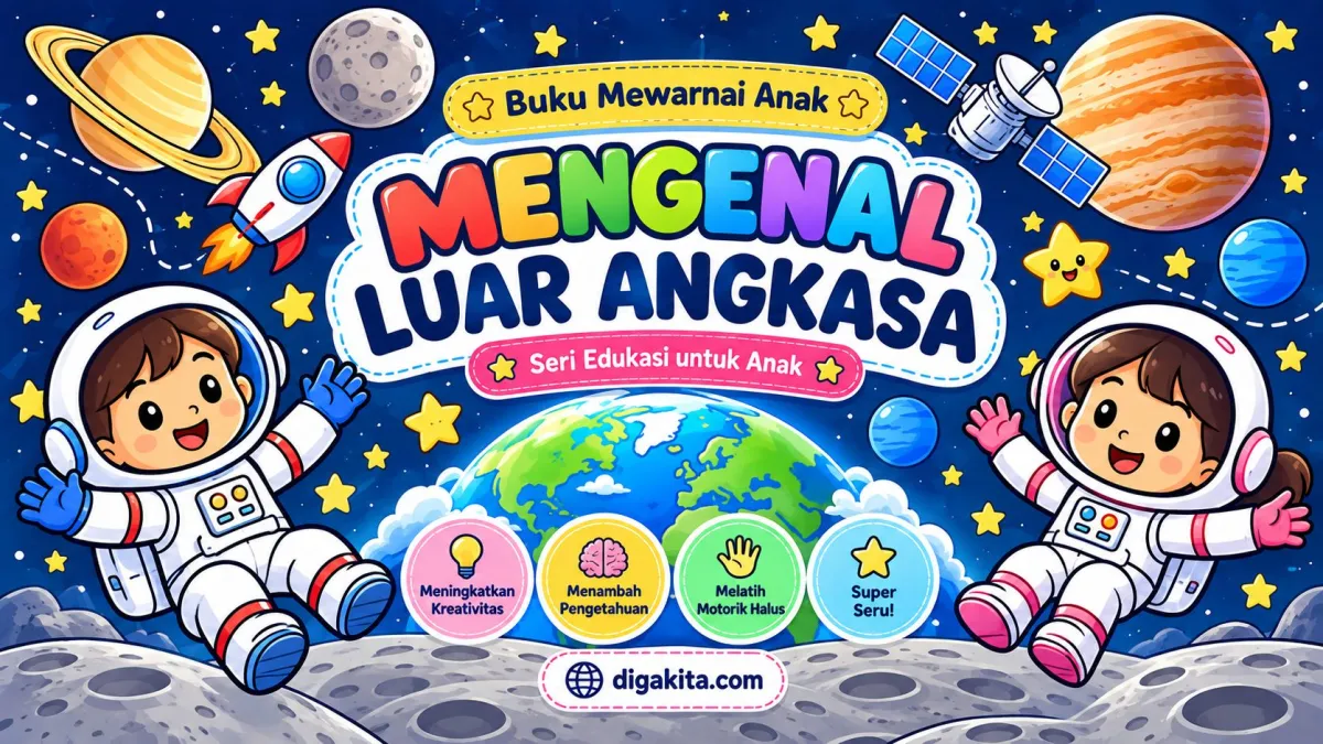 Buku Aktivitas Anak 4–8 Tahun – Mewarnai Luar Angkasa | Sun, Moon, Earth hingga Satellite